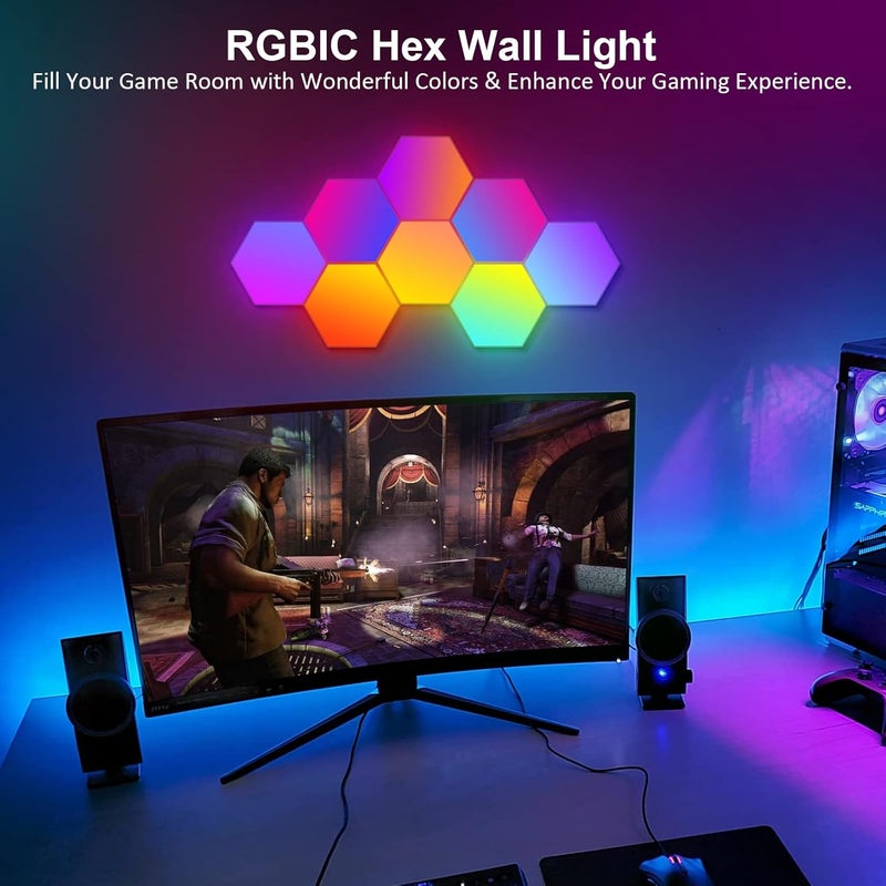 OJQ 8 Pack Hexagon Lights Wall RGB Panel - Hexagonal Led Lights Room Decor Wall Lights Gifts for Men/Women Honeycomb Shape Panels Hexagon Gaming Night Lights for Bedroom Children - Image 3